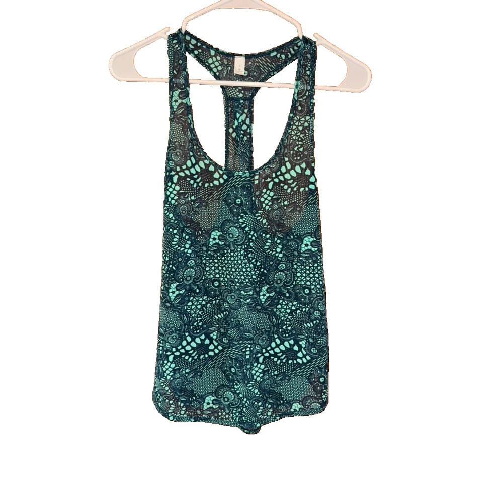 Lululemon 105 Singlet Tank Top Teal black Mesh Racerback women Size  4 athletic